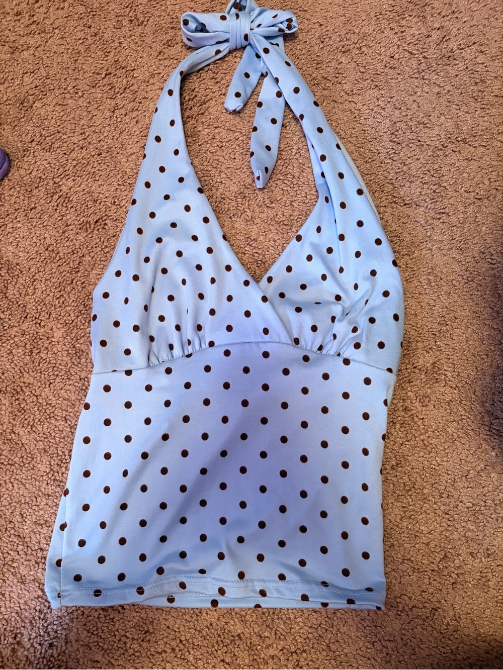 Light Blue Polka Halter Tank Top with Brown Dots